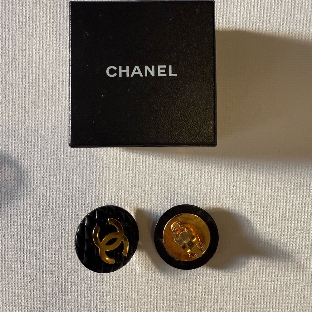VINTAGE Chanel Black and Gold Earrings 90s